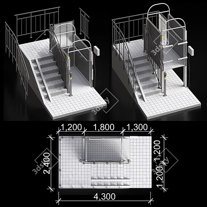 Motorized Disabled Lift Platform 3D model image 2