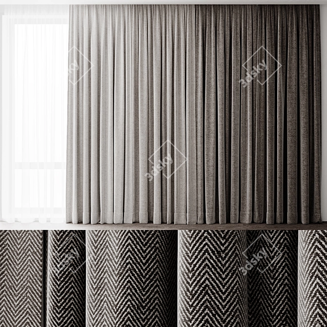 Modern Curtains Set 3D Model 3D model image 1