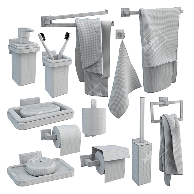 Complete Bathroom Accessories Set, 12 pcs 3D model image 5