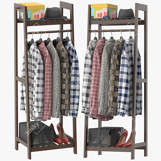 Modern Wooden Coat Rack Stand 3D model image 1