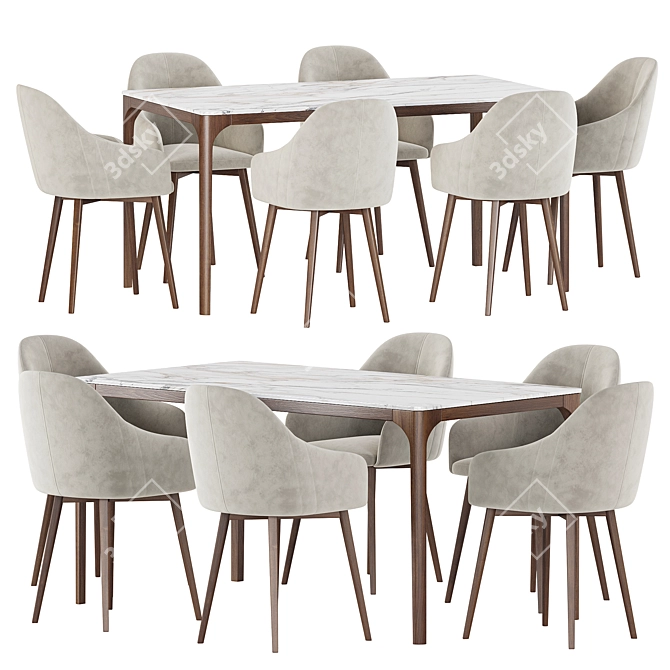 Modern Dining Set with Chairs 3D model image 1