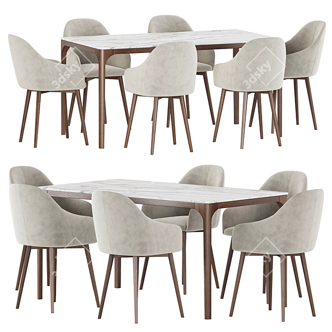 Modern Dining Set with Chairs 3D model image 2