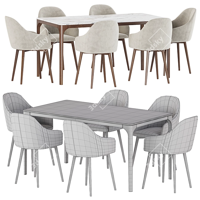 Modern Dining Set with Chairs 3D model image 4