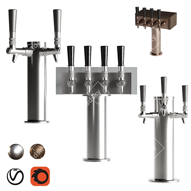 Triple Draft Beer Faucet Set 3D model image 1