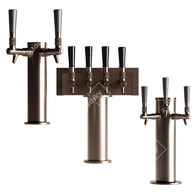 Triple Draft Beer Faucet Set 3D model image 2