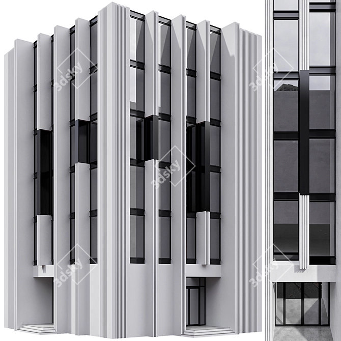 Modern Residential Building with 2 Facades 3D model image 1