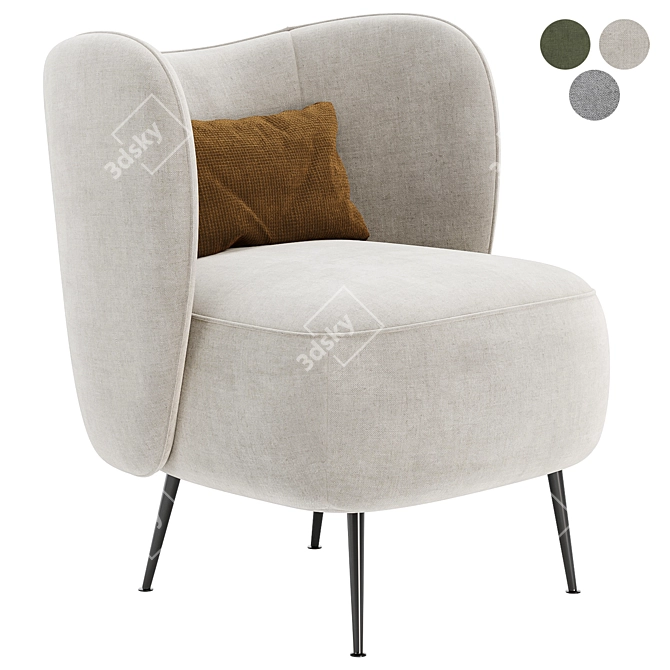 Plush Wingback Accent Chair 3D model image 1