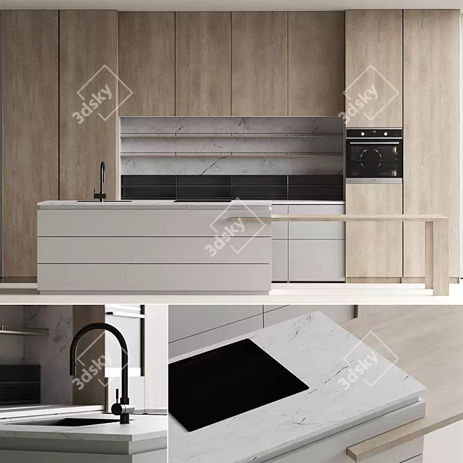 Minimalist Kitchen Design Set 3D model image 1