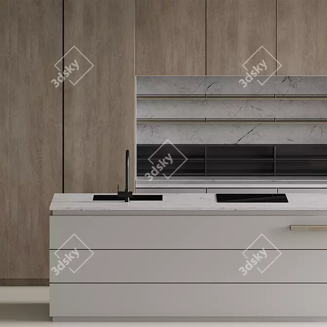 Minimalist Kitchen Design Set 3D model image 5