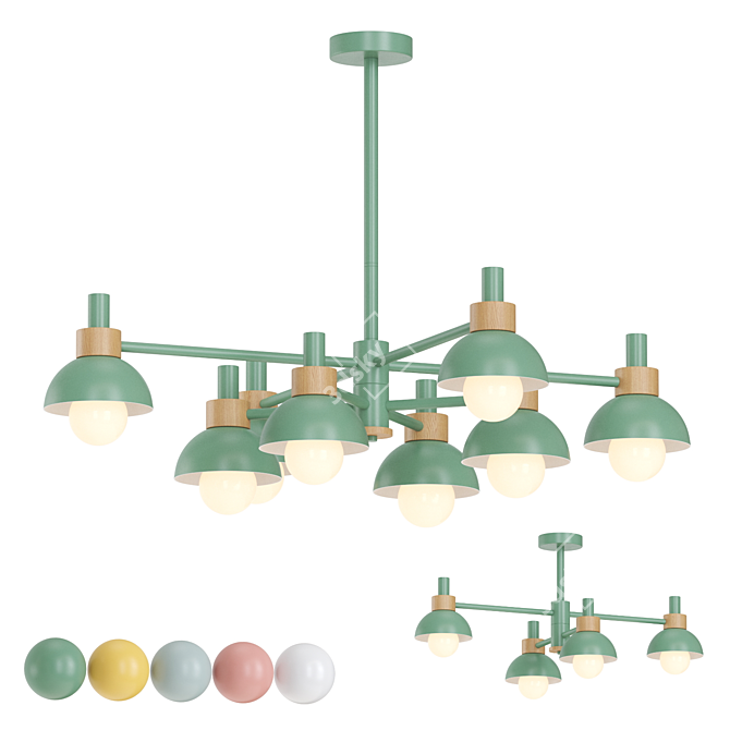 Scandinavian Style Multi-Colored Pendant Luminaire 3D model image 1