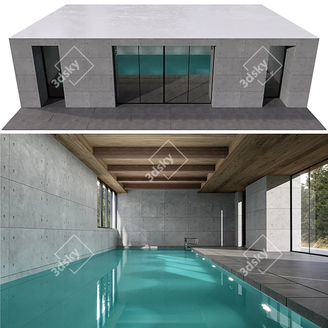 Roofed Swimming Pool Model - VRAY & CORONA 3D model image 1