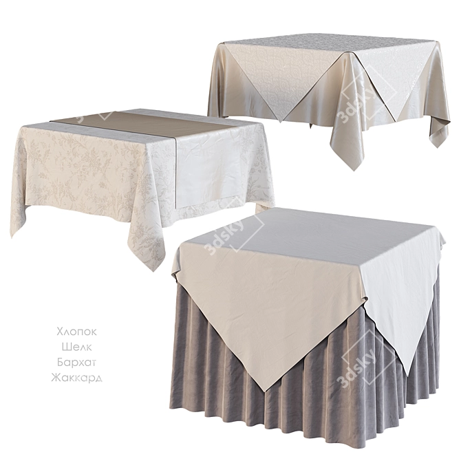 Square Tablecloth in Cotton Silk & Velvet 3D model image 1