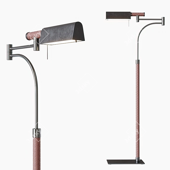 Gunmetal Steel Intrecciato Leather Floor Lamp 3D model image 1