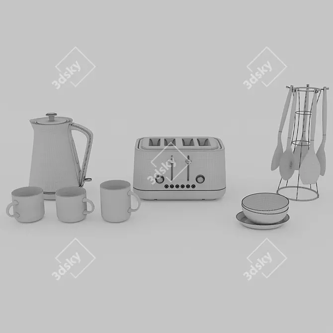 Sleek Matt Grey Kitchen Set 3D model image 6