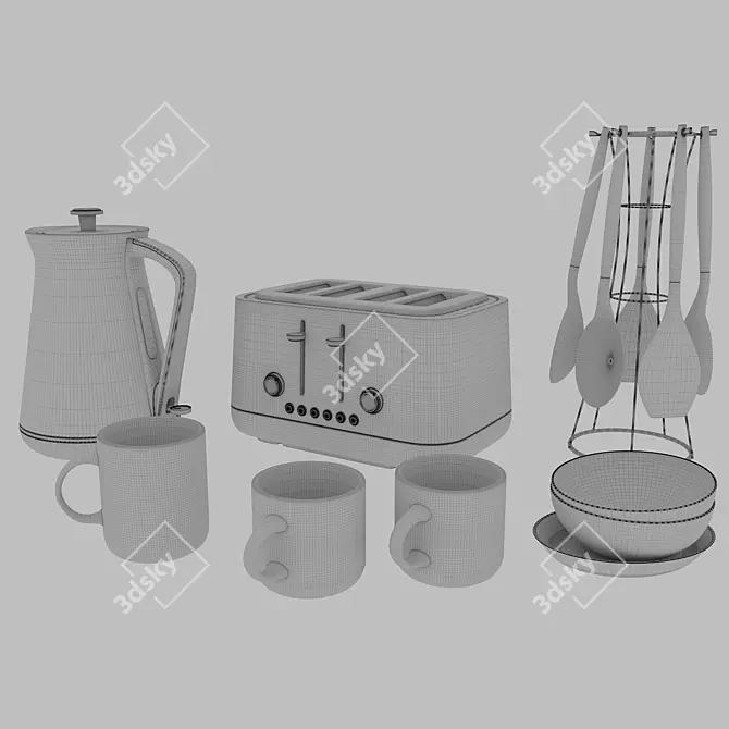 Sleek Matt Grey Kitchen Set 3D model image 12