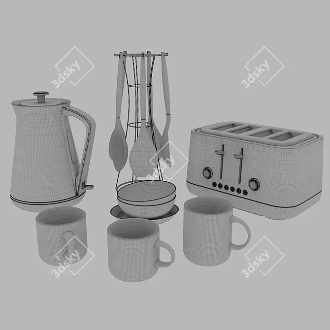 Sleek Matt Grey Kitchen Set 3D model image 19