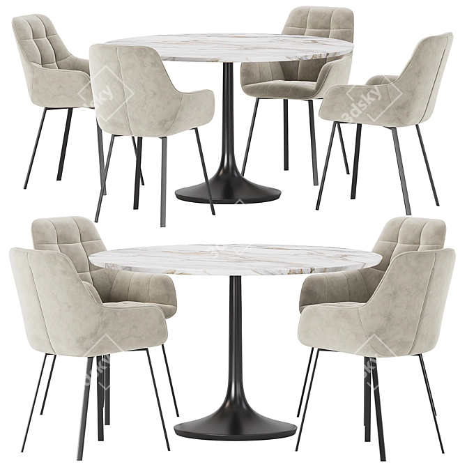  Modern Dining Set in Neutral Tones 3D model image 1