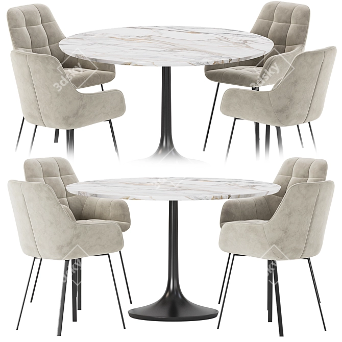  Modern Dining Set in Neutral Tones 3D model image 2