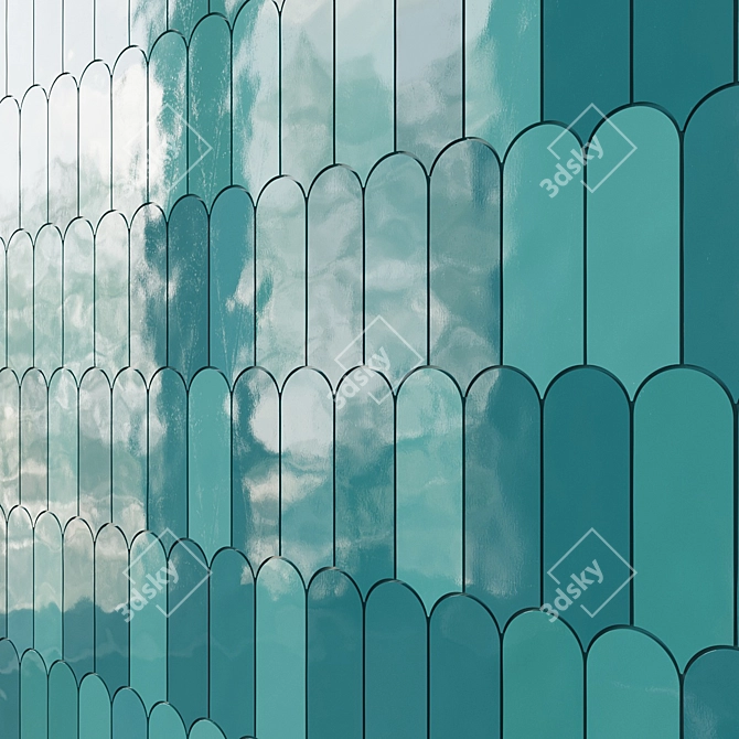 Marine Fishscale Glossy Mosaic Tile 3D model image 7