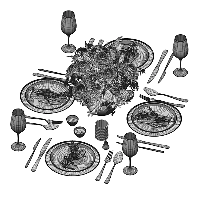 Elegant Table Setting for Four 3D model image 4