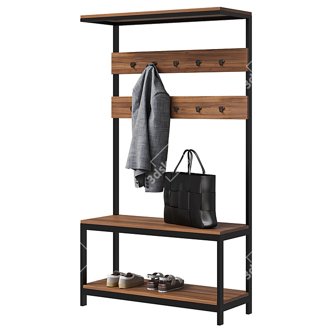 Hiba Hallway Bench with Coat Rack 3D model image 1