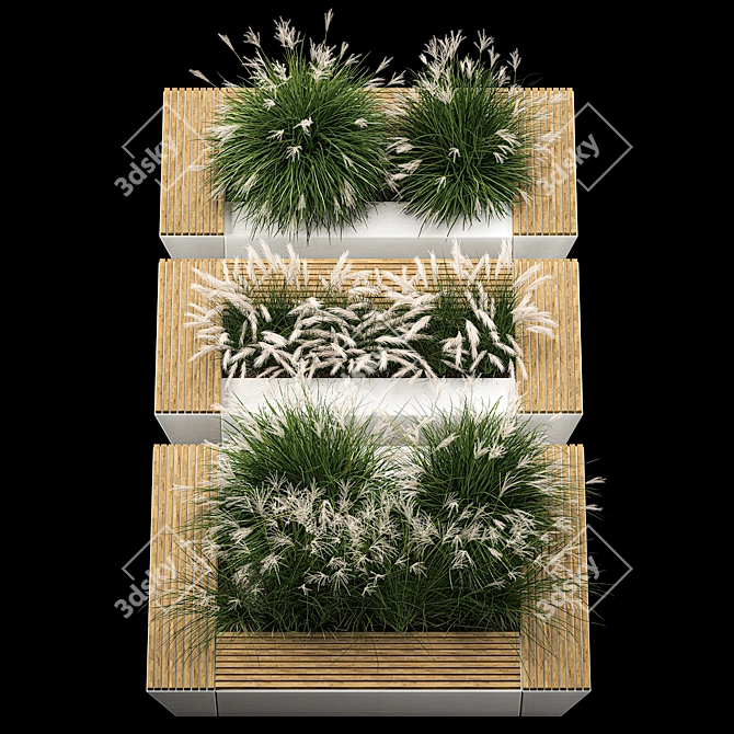 Urban Greenery Collection: Concrete Bench with Ornamental Grasses 3D model image 2