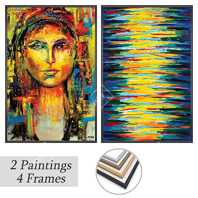 Modern Art Set with Frames 3D model image 1