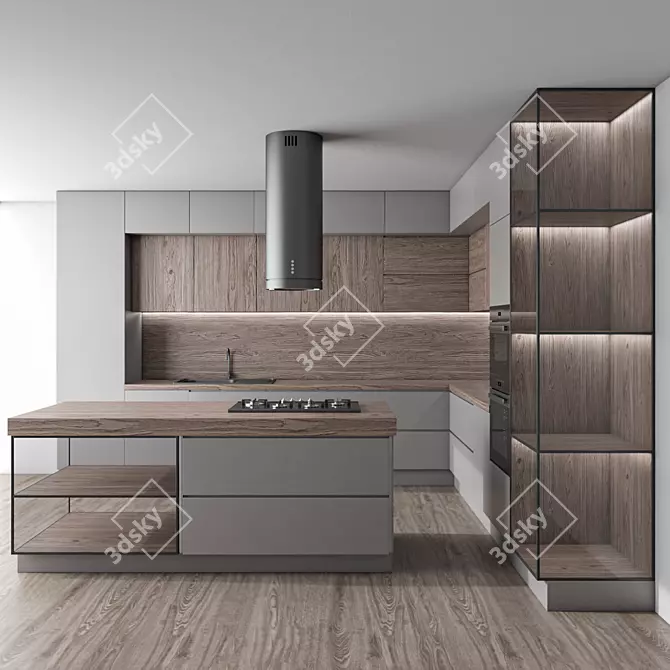 Modern Kitchen 3D Model Set 3D model image 1