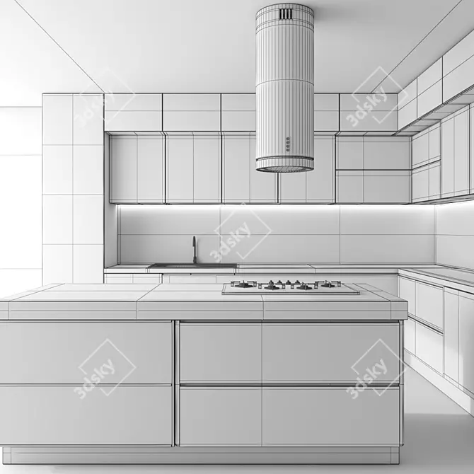 Modern Kitchen 3D Model Set 3D model image 4