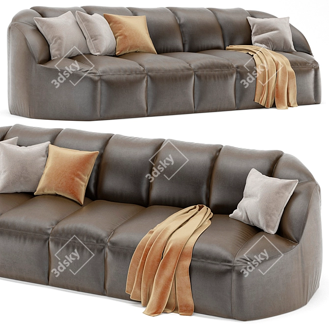 Luxury Cloud Leather Stitched Sofa 3D model image 2