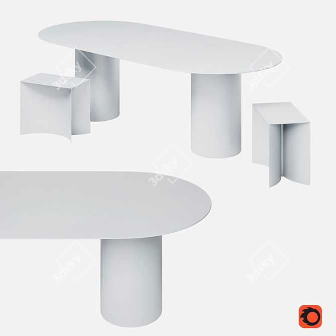 Elegant Oval Aluminum Table Design 3D model image 4