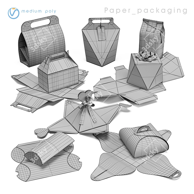 Paper Packaging Kit - Template Designs 3D model image 6