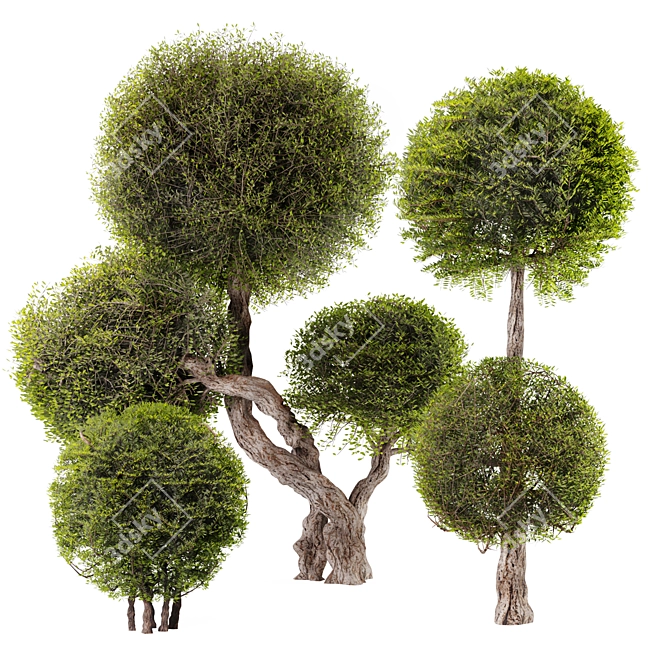 Artificial Topiary Ball Bush Set 3D model image 1