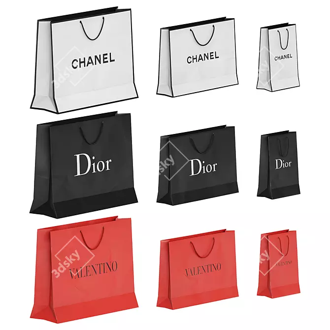 Brand Shopping Bags Set, Various Sizes 3D model image 1