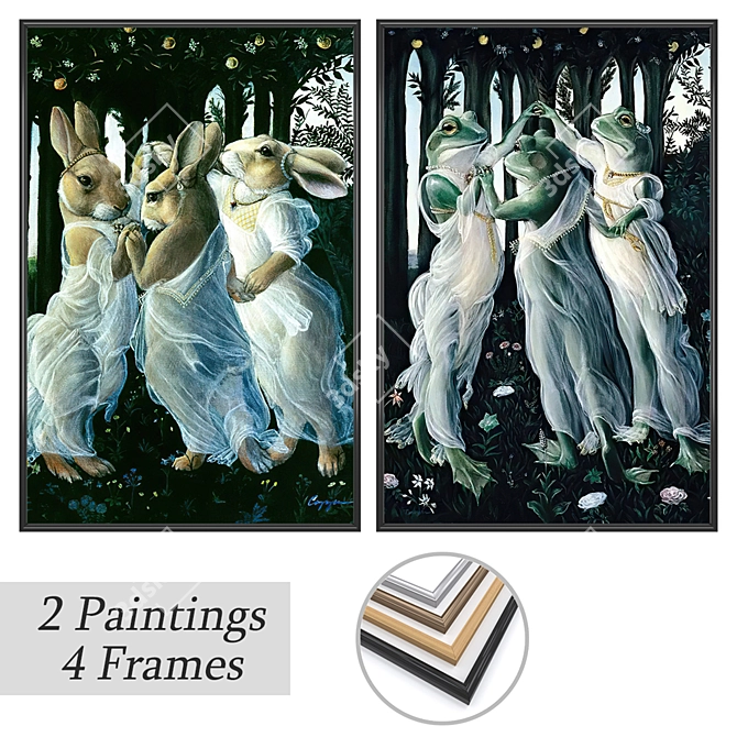 Wall Art Set with Frames 3D model image 1