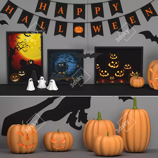 Halloween Decor Set Unwrap OBJ 3D model image 2