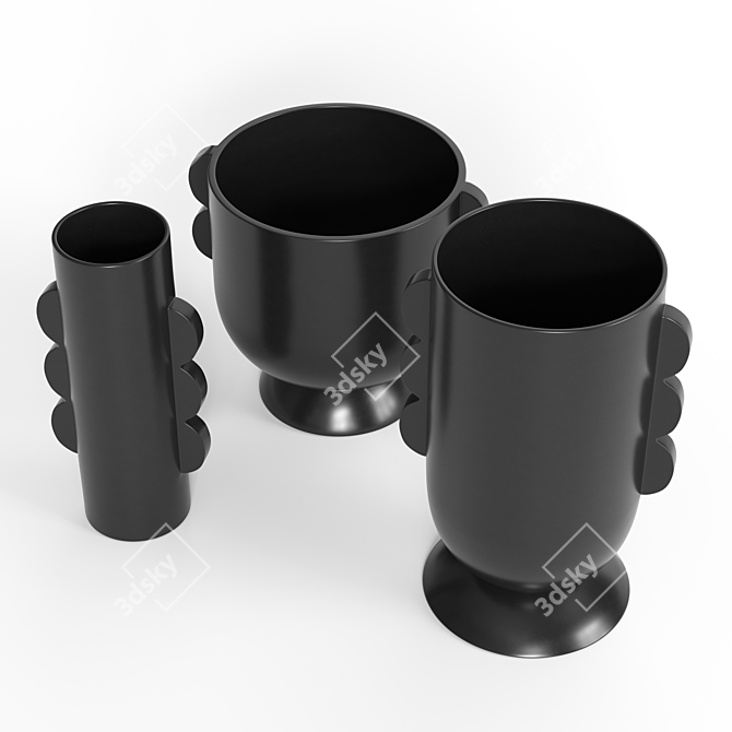 Minimalist Black Ceramic Vases 3D model image 2