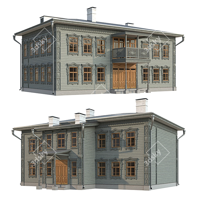 Historic Wooden Building Kazan 3D model image 1