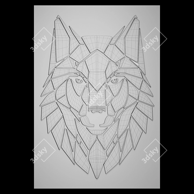 Handcrafted Wooden Wolf Portrait 3D model image 3