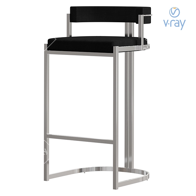 Contemporary Velvet Bar Stool Stainless Steel 3D model image 1