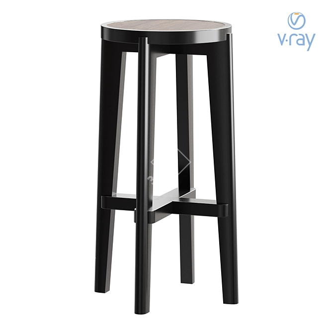 Classic Black Rattan Cane Stool 3D model image 1