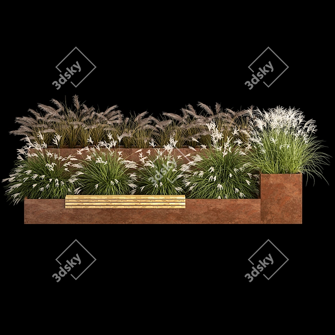 Urban Oasis Bench with Grasses 3D model image 4