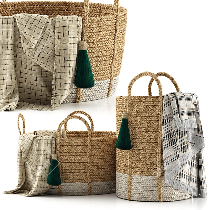 Balinese Tassel Woven Basket 3D model image 1