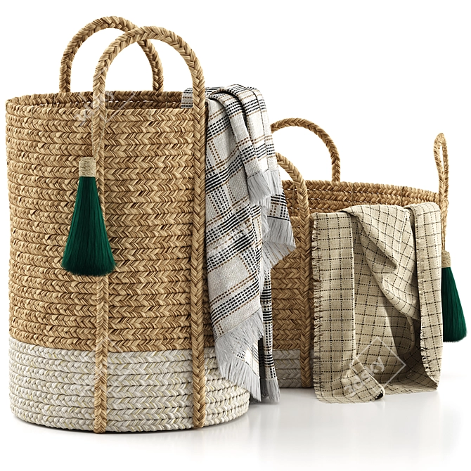 Balinese Tassel Woven Basket 3D model image 2