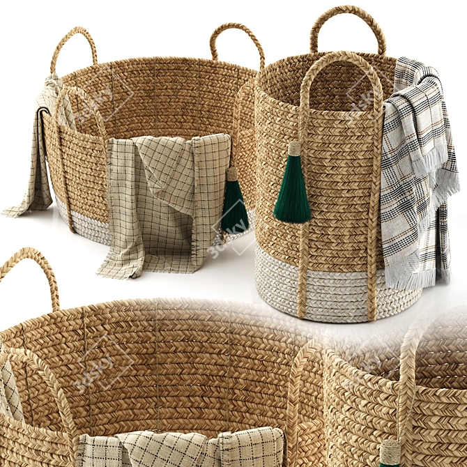 Balinese Tassel Woven Basket 3D model image 3