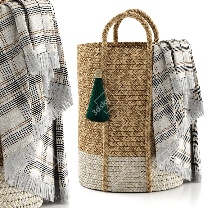 Balinese Tassel Woven Basket 3D model image 5