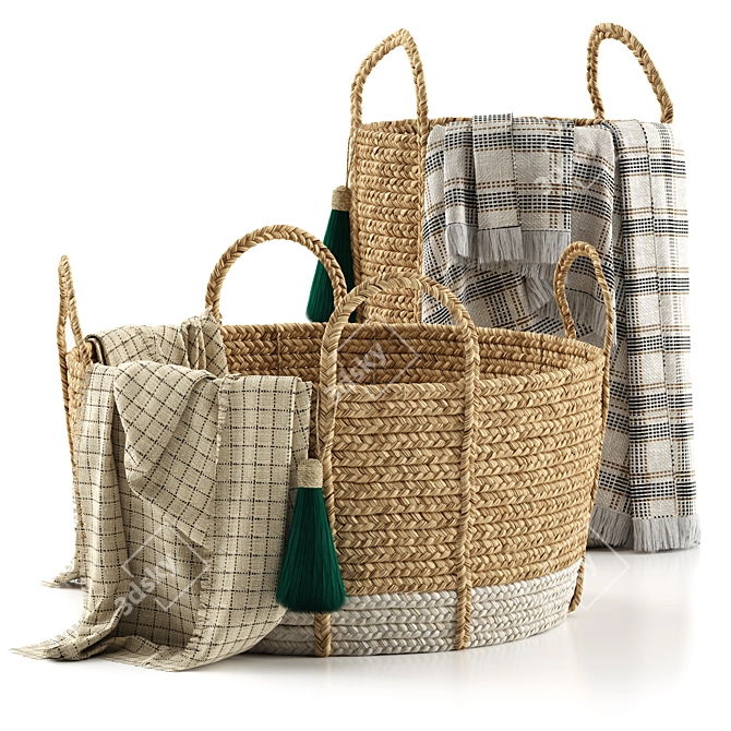 Balinese Tassel Woven Basket 3D model image 6