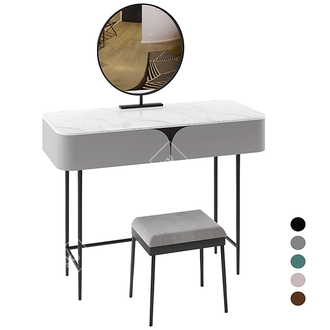 Gray Stone Top Makeup Vanity 3D model image 9