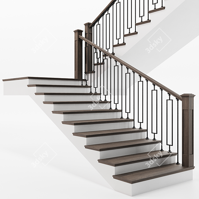 Modern Metal-Wood Staircase - White 3D model image 2