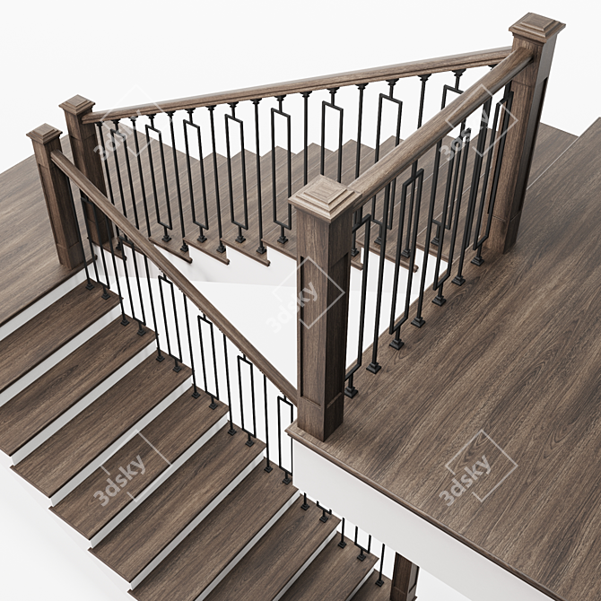 Modern Metal-Wood Staircase - White 3D model image 3